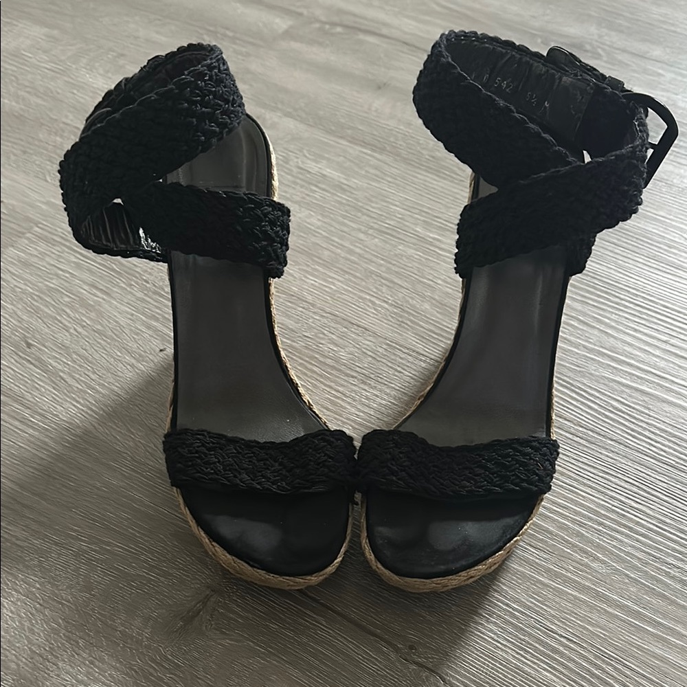Stuart Weitzman Black Woven Strap Sandal Espadrilles